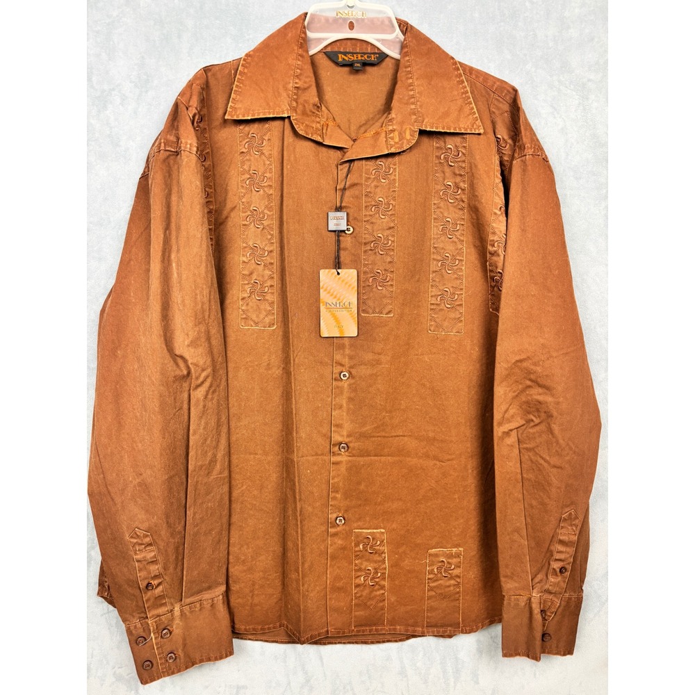 Inserch Limited Edition Mens 2XL Brown Embroidered Cotton Button Down Shirt 200